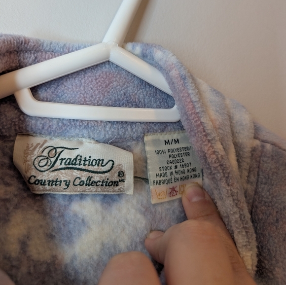 Tradition Country Blue Pink White Snow Fleece Grandma Zip Up Sweater Medium - Picture 4 of 10